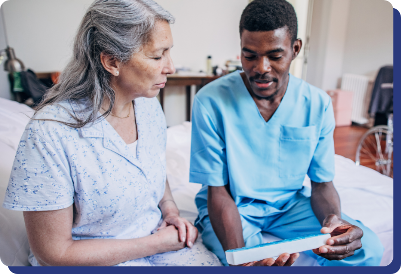 doctor explaining palliative medication management at home