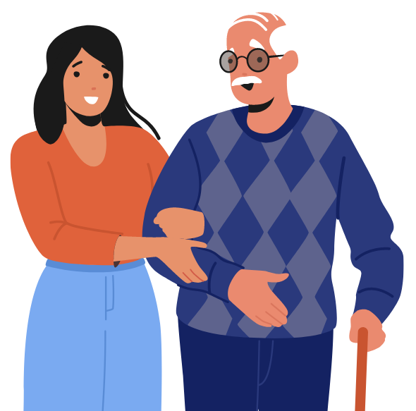 graphic of senior patient receiving family support